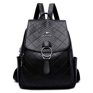 High Leather School Backpack for Women Travel Diamond Lattice Bag