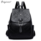 High Leather School Backpack for Women Travel Diamond Lattice Bag