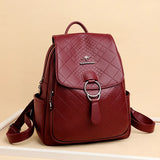 High Leather School Backpack for Women Travel Diamond Lattice Bag