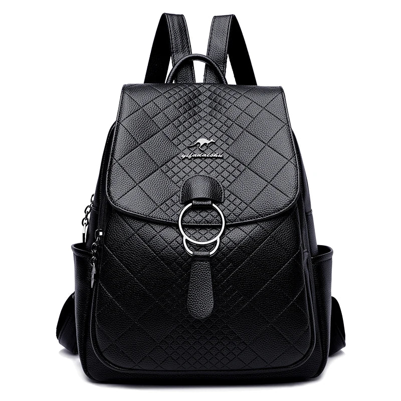 High Leather School Backpack for Women Travel Diamond Lattice Bag