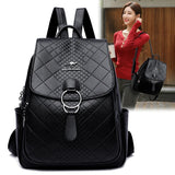 High Leather School Backpack for Women Travel Diamond Lattice Bag