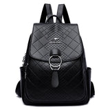 High Leather School Backpack for Women Travel Diamond Lattice Bag