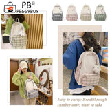 Nylon School Backpack Travel Daypacks Cartoon Pendant Plaid