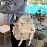Nylon Women Backpack Solid Junior High School Student Bag
