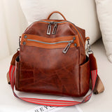 Vintage Leather Women Backpack Preppy Style Backpacks