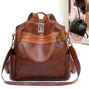 Vintage Leather Women Backpack Preppy Style Backpacks
