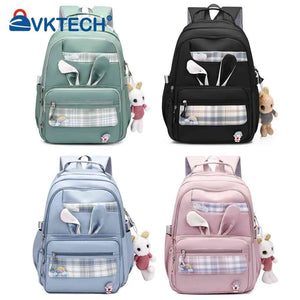 Girl Rabbit Pendant Student Backpack Large Capacity Book Backpack