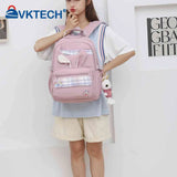 Girl Rabbit Pendant Student Backpack Large Capacity Book Backpack