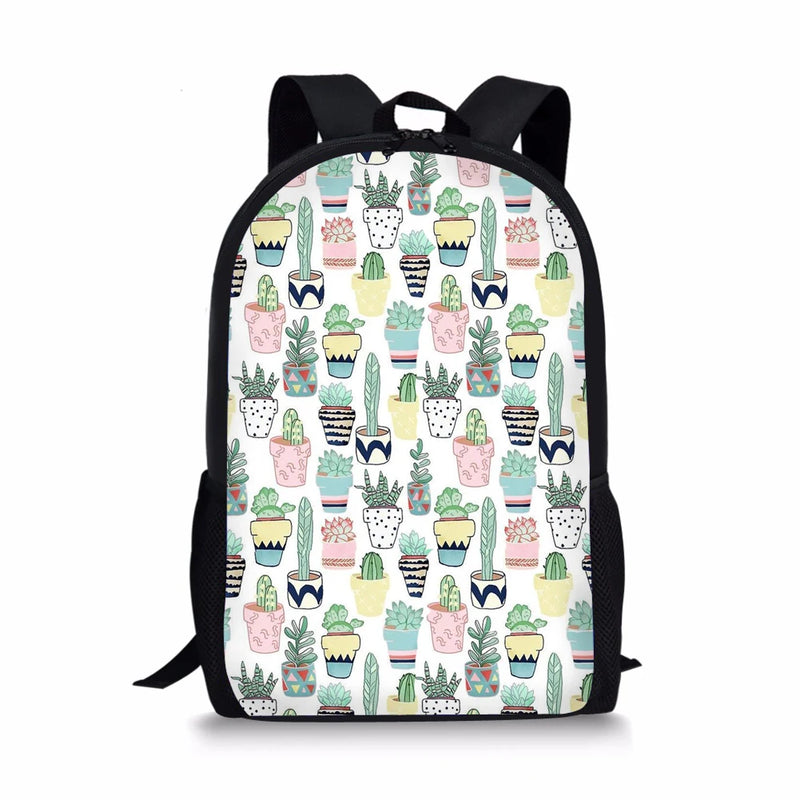 Cactus Cartoon Printed Bookback Girls School Bag