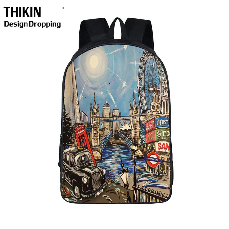 London Landscape/Eiffel Tower Schoolbag - Men/Women Backpack for Teenagers