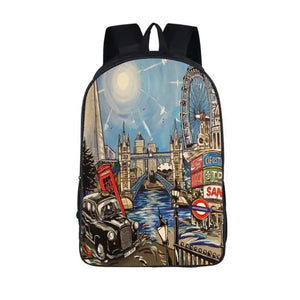 London Landscape/Eiffel Tower Schoolbag - Men/Women Backpack for Teenagers