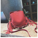 Vintage Tassel Messenger Bag Scrub Women Bucket Crossbody Shoulder Bag