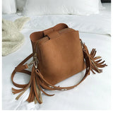 Vintage Tassel Messenger Bag Scrub Women Bucket Crossbody Shoulder Bag