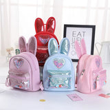 Sequin Kids Backpack Rabbit Ear PU Leather Girls Bag