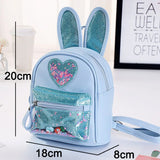 Sequin Kids Backpack Rabbit Ear PU Leather Girls Bag