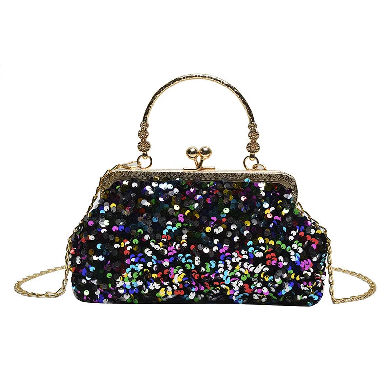 Sequins Mini Shoulder Bag Women Metal Top Clutch Bag Summer
