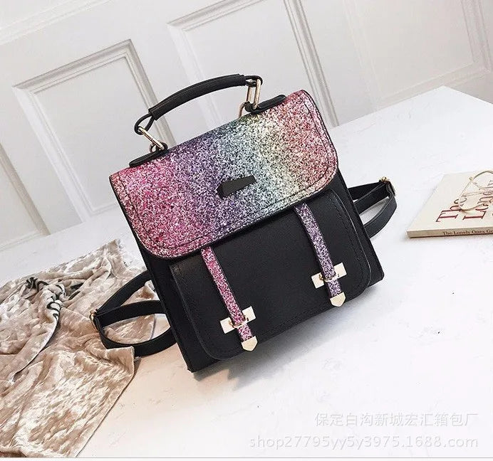 Sequins Women Backpacks PU Leather School Bags for Girls Shining Shoulder Bag