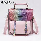 Sequins Women Backpacks PU Leather School Bags for Girls Shining Shoulder Bag