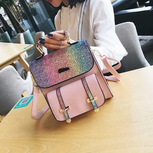 Sequins Women Backpacks PU Leather School Bags for Girls Shining Shoulder Bag