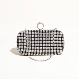 Shining Diamond Clutches Ring Evening Bags Metal Silver Chain Shoulder Bag
