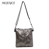 Quilted Cotton Padded Shoulder Handbag Solid Crossbody Zipper for Travel Lady