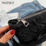 Quilted Cotton Padded Shoulder Handbag Solid Crossbody Zipper for Travel Lady