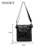 Quilted Cotton Padded Shoulder Handbag Solid Crossbody Zipper for Travel Lady