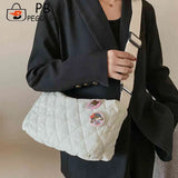 Quilted Shoulder Messenger Bag with Bear Pendant for Ladies Travel