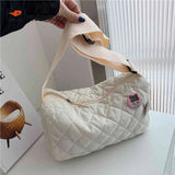 Quilted Shoulder Messenger Bag with Bear Pendant for Ladies Travel