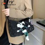 Quilted Shoulder Messenger Bag with Bear Pendant for Ladies Travel