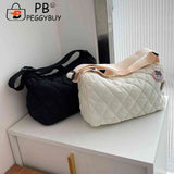 Quilted Shoulder Messenger Bag with Bear Pendant for Ladies Travel