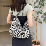 Vintage Striped Chain Crossbody Bag Women Casual Canvas