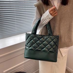 Women Shoulder Bag Large Capacity Padded Cotton Autumn Winter Tote Messenger Bag