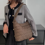 Cotton Shoulder Bag Quilted Rhombus Pattern Lightweight Daily Purse