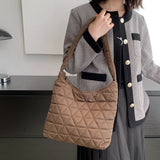 Cotton Shoulder Bag Quilted Rhombus Pattern Lightweight Daily Purse