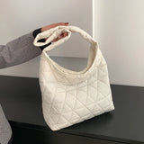 Soft Cotton Shoulder Bag Quilted Rhombus Pattern Lightweight Handbag