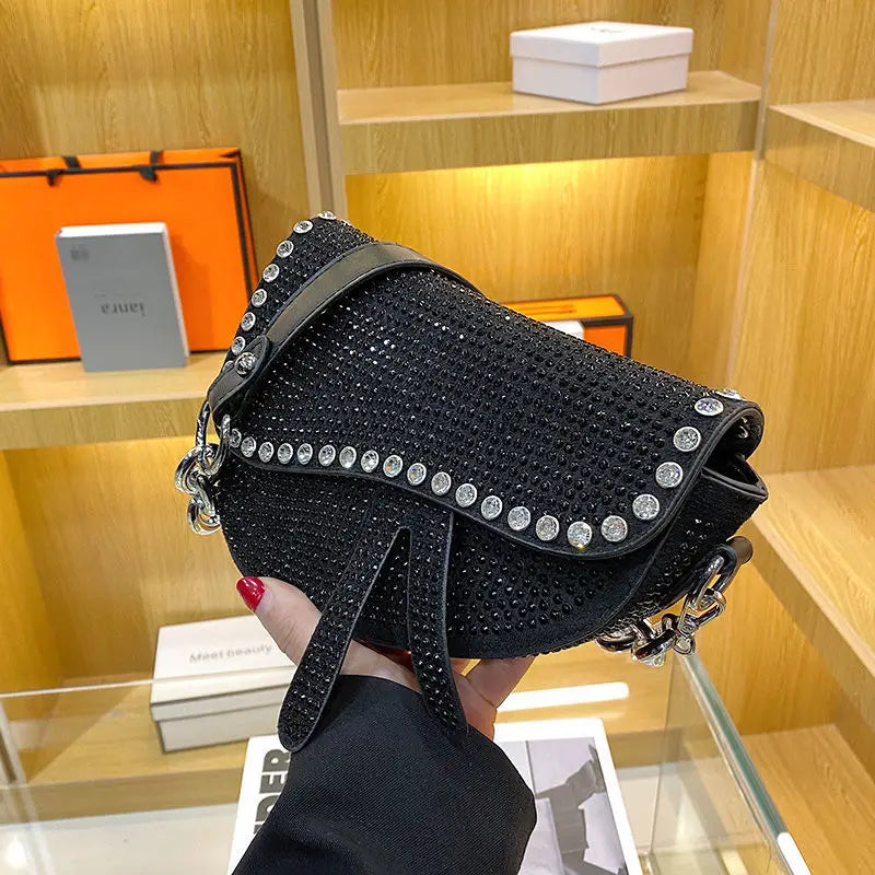 Women's Rhinestone Saddle Bag Crossbody Handbag