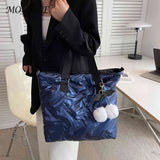 Quilted Crossbody Bag with PomPom, Large Capacity Ladies Tote Handbag