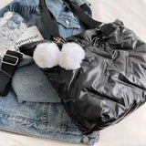 Quilted Crossbody Bag with PomPom, Large Capacity Ladies Tote Handbag
