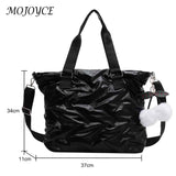 Quilted Crossbody Bag with PomPom, Large Capacity Ladies Tote Handbag