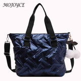 Quilted Crossbody Bag with PomPom, Large Capacity Ladies Tote Handbag