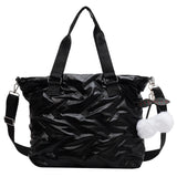 Quilted Crossbody Bag with PomPom, Large Capacity Ladies Tote Handbag