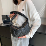 Cotton Padded Shoulder Bag Rhombus Pattern Ladies Tote Handbag
