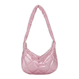 Cotton Padded Shoulder Bag Rhombus Pattern Ladies Tote Handbag
