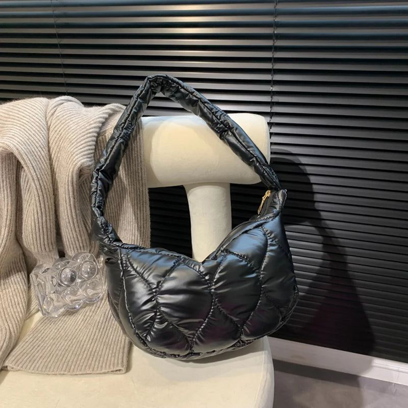 Cotton Padded Shoulder Bag Rhombus Pattern Ladies Tote Handbag