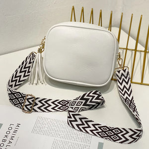 Shoulder Bag Tassel Female Handbags PU Leather Wide Strap Soft