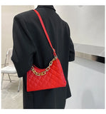 Check Pattern Chain Shoulder Bag PU Leather Zipper Underarm Bag