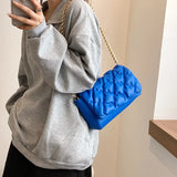 Leather Shoulder Bag Retro Small Quilted Metal Chain