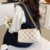 Leather Shoulder Bag Retro Small Quilted Metal Chain