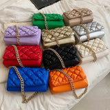 Leather Shoulder Bag Retro Small Quilted Metal Chain